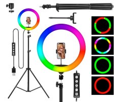 Kruhové světlo Rainbow RGB 30 cm 15W - Led světlo kruhové + stativ