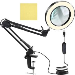 Stolní kruhová lampa s led světlem a lupou černá